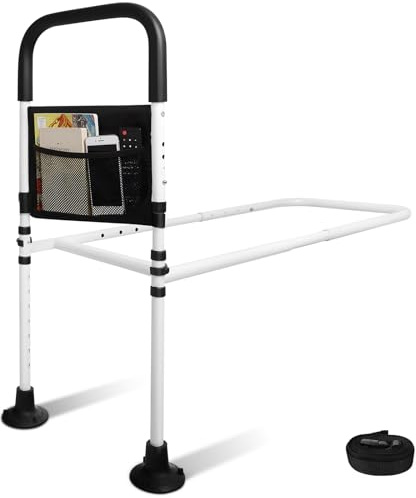 SEEVI Bed Rail for Elderly Adults, Adjustable Bed Guard with Non-Slip Handle, Sturdy Support Frame & Storage Pocket, Safety Bed Rail for Seniors, Pregnant Women & Disabled Adults