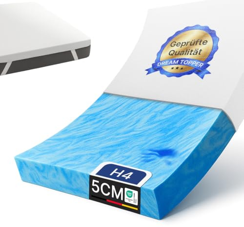 MKS Bäddmadrass 200x200, 5 cm Memory Gel Foam-bäddmadrass med gelskum, madrassbädd H3/H4 för optimal tryckavlastning, behagligt sovklimat och vilsam sovkomfort