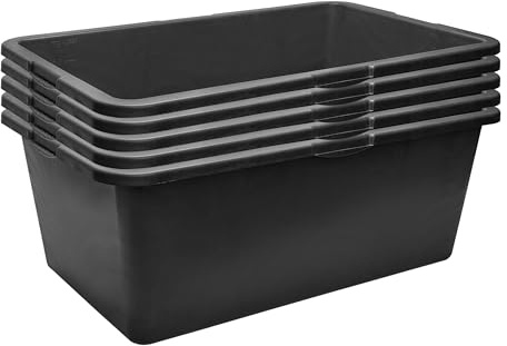 Garronda Pack de 5 Gaveta de Obra Rectangular 80 L – Cubeta Plástica Resistente para Mortero y Mezclar Cemento, Contenedor Multiusos Tipo Bañera para Construcción, Hogar y Jardín GD-0169 Negro