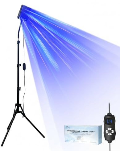 Jitesy Bräunungslampe für Zuhause,50W Höhensonne Gesichtsbräuner Gerät, 48 LEDs 460nm+48 LEDs 480nm,2 Modi-konstant+pulsierend,5 Helligkeitsstufen,Kostenloses Bräunungsserum 30ml*2