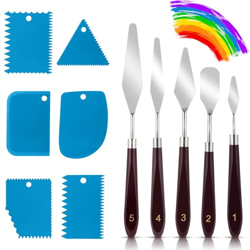 Palette Messer Set, 11 Stück Spachtel Set Acrylmalerei, 5 Palette Messer+6 AbstreifermesserAcryl Strukturpaste Leinwand Palettenmesser Acrylmalerei Sets für Strukturpaste Aquarell Ölgemälde