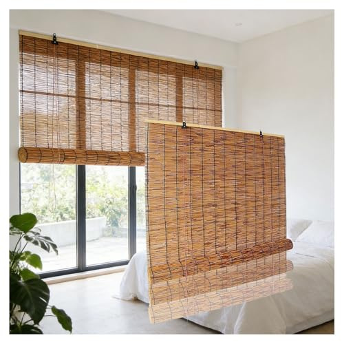 Bambu-rullgardiner 30 90 150 50 cm, Trådlösa Bambu-rullgardiner för Uteplatser, Enkla Att Installera, Ger Avskildhet, Hållbara Romerska Gardiner för Sovrum Balkong(W120cm x H163cm)