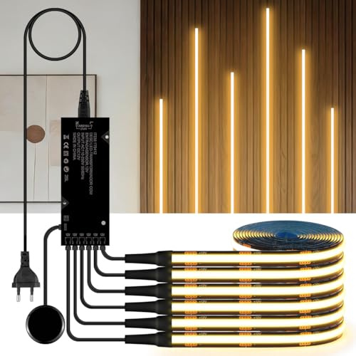 Skåpsbelysning COB LED-remsa 6 i 1 Dimbar penetrerande touch LED-remsa 1 m Varmvit 12 V Akustikpaneler LED med touch- och handsvep-dimmer för hyllor, skåp och kök,3er,1M