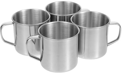 VINTORKY Lot de 4 Gobelets en Acier Inoxydable 304 Anses 7 CM Argenté, Résistants et Légers, Adaptés aux Activités en Plein Air comme Camping et Randonnée, Tasses pour Café et Boissons