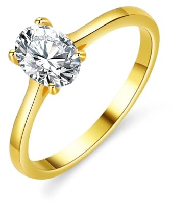 KnSam Echt Gold Eheringe Gelbgold 9K/14K/18K, Freundschaftsringe 4 Klaue mit Labor Erstellt Diamant Ovalschliff, Trauringe Au 375/585/750 Gold, Gr.47-65