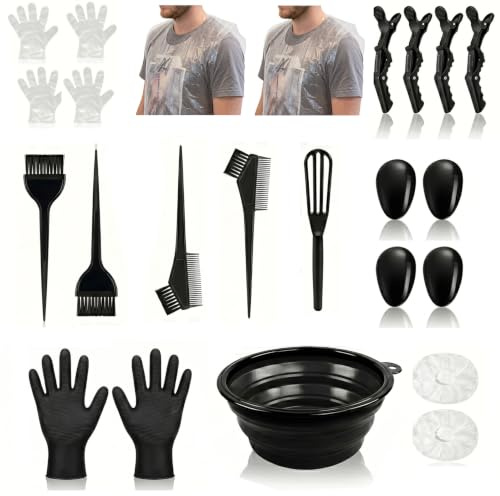 GNEGNI LIFE Lot de 22 pinceaux de coloration pour cheveux - Avec pince à cheveux, peignes, bol de coloration, brosse de coloration, gants, cache-oreilles - Accessoires de coloration pour cheveux pour