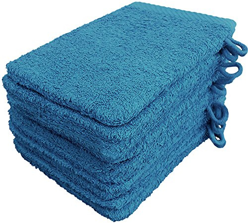 Lanudo Pure Line Waschlappen Waschhandschuh, 10er Set, Reine Frottier Baumwolle, 21 x 15 cm, Farbe Türkis