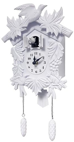 WALPLUS Elegante Weiße Kukucksuhr Singender Vogel Kuckucksuhr Moderner Verstellbarer Klang Kuckucksuhren Batteriebetrieben Kuckucksuhr für Zuhause Wohnzimmer Büro Dekoration