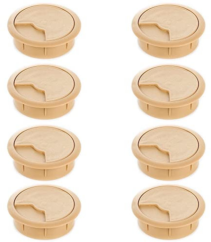 sossai® Passage de câble KDM2 | Set de 8 | Couleur: hetre | Diamètre: 60 mm | Passe-câble/Passe-Fil pour Bureau, Table & Plan de Travail | Matériau : Plastique (Made in EU)