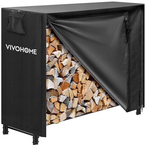 VIVOHOME 4ft Firewood Storage Log Rack and Cover Combo Set with Zipper Heavy Duty Indoor Outdoor