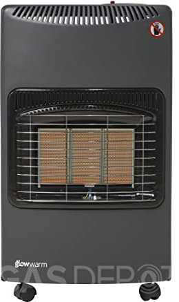 WARMGLOW Portable Gas Heater in Grey - 4.1KW Indoor with Oxygen Depletion Sensor & 3 Heating Settings - Butane Gas Heater with Wheels, Regulator, Hose - For Home, Office, Garage, Workshop