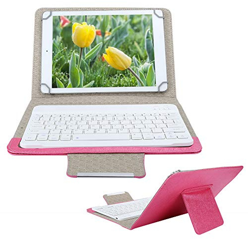 Lazmin112 Clavier Bluetooth 10 Pouces + étui en Cuir PU, étui pour Tablette avec Support pour Clavier USB Rechargeable USB Universel iOS/Android(Rose)