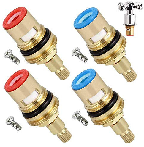 4 Stück Universal Wasserhahn Ventile, Wasserhahn-Kartusche Ersatz Ventile, Universal Keramik Messing Tippen Sie Auf Patronen mit 4 x 8 MM Schrauben für Zuhause, Büro, Küchenarmatur (Rot, Blau)