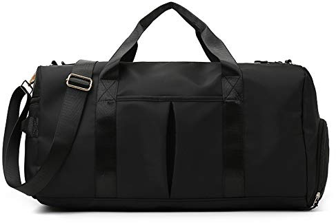 Elonglin Duffel - Borsa sportiva con scomparto per scarpe separato, borsa da viaggio, impermeabile, grande capacità, per palestra, piscina, fitness, vacanze, borsa a tracolla, per unisex adulto, Nero