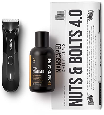 MANSCAPED® Nuts & Bolts 4.0, Pflegekit für Männer, enthält The Lawn Mower® 4.0 ergonomischer, leistungsstarker, wasserdichter Trimmer und Intim-Deo-Lotion Crop Preserver™ und Einweg-Rasierunterlagen