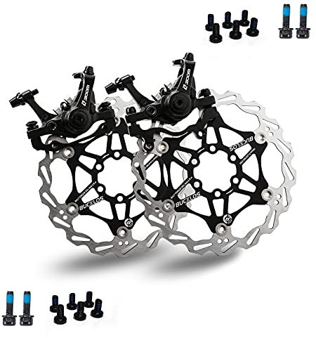 BUCKLOS MTB Bike Disc Brake kit, Mechanical Disc Brakes Aluminum Alloy Caliper for Mountain Bike with 160mm Stainless Steel Rotor/Floating Rotors and is/PM Universal Conversion Adapter (Front+Rear)