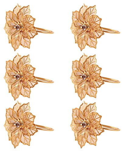 HUIKJI Serviettenhalter in Form einer goldenen Blumenform, Messing, Serviettenringe mit ausgestanzter Blume, kreative Serviettenschnalle für Bankett, Abendessen, zarte Serviettenschnallen,