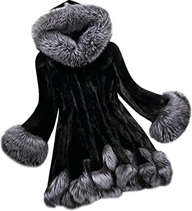 Masrin Kunstpelz Mantel Damen Flauschige Plüsch-Oberbekleidung Warme Winterjacke mit Kapuze Mantel mit Kontrastnähten Cardigan mit Thermo-Cape