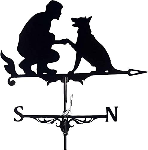 Wetterfahne Wetterhahn Mensch Und Hund Motiv Form Retro Hohl, Geschnitztes Design Windrichtungsanzeiger Windspiel Metall Decoration,Für Garten Hinterhof Terrasse Hof Dach Ornament 1,30 * 55cm
