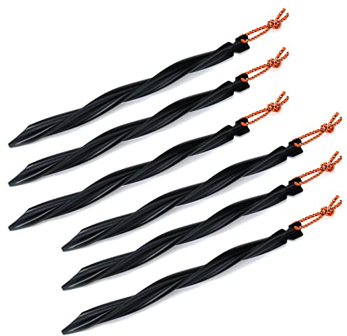 Tighall 6 x gedrehte Form – 25 cm – Aluminium-Zeltheringe, 3-seitige Y-Beam-Zeltheringe, Wirbel-Zeltheringe, leicht, strapazierfähig, Zeltheringe (schwarz)