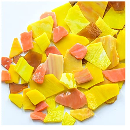 7oz Mixed Stained Mosaic Glass Pieces Sheets, Large Broken Glass Mosaic Tiles for Art Crafts Bulk Coffee Floor Wall Mosaic Supplies - Yellow Series