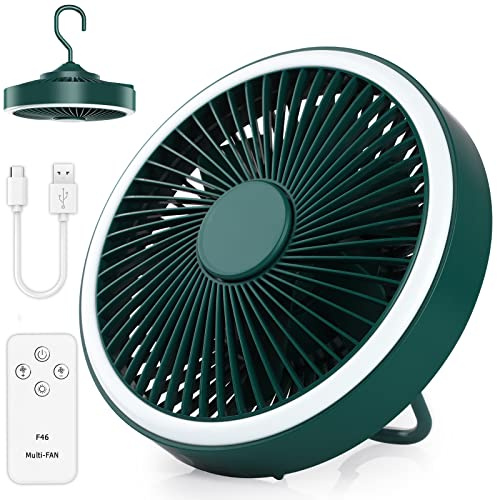 GeeRic Ventilador USB Recargable,Portatil Ventiladores de ángulo Ajustable con Luz LED para Cocina,4000mah Potente Silencioso Ventilador Pequeño de Mesa para Oficina,hogar,Tienda de Campaña,Viajar