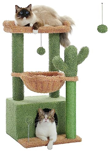 PAWZ Vägkaktus katträd för inomhuskatter med superstor lägenhet, klöstorn med stor hängmatta och abborre 79 cm grön
