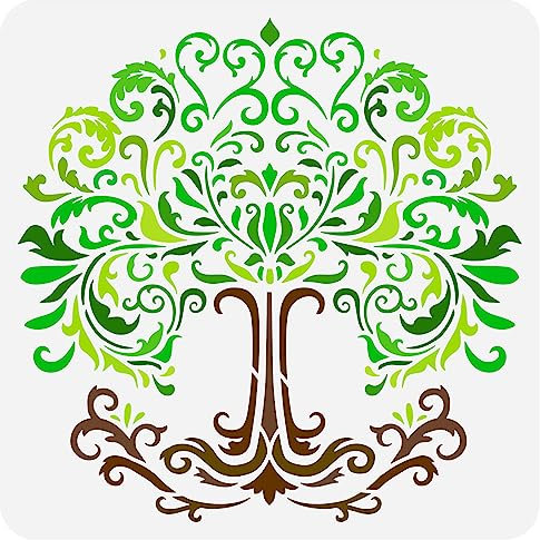 FINGERINSPIRE Baum Des Lebens Schablone 30x30 cm Damast Des Lebens Vorlage Kunststoff Pflanzen Baum Muster Schablone Erstellen Sie Kunsthandwerk Dekor Zum Malen Auf Holzstoffwänden