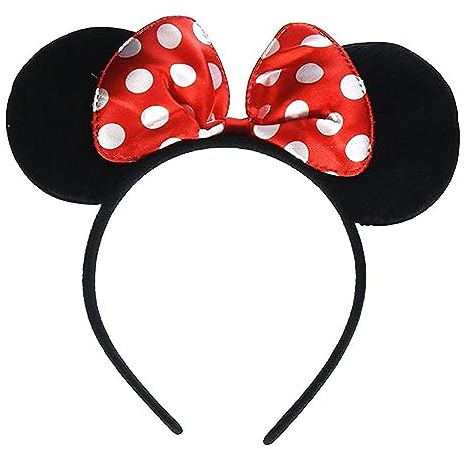 Navoys Black Mouse Ears Headband with Red Polka Dot Bow – Cartoon Fancy Dress Headband, One Size Costume Accessory for Parties, Cosplay & Themed Events