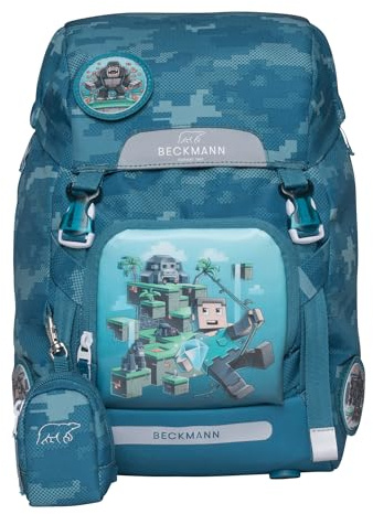 Beckmann, Schulrucksack Classic Jungle Game, Grundschule, 1. Klasse, ergonomisch, inkl. Regenüberzug, 22L, Green