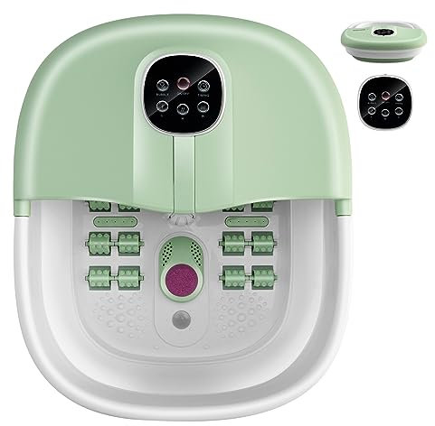 HOMASIS 500W Fußbad mit Massage & Heizung, faltbares Fußmassagegerät Fußsprudelbad mit Massagerollen, Bimssteinen, Elektrisches Fussbad 41/43/45°C, Fußbadewanne Timer 20/60 Minuten (Grün)