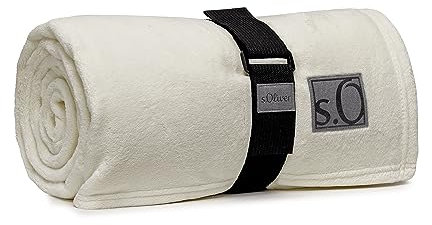 s.Oliver Kuschelsoft Decke 150x200 cm - flauschig, warm & waschbar, Kuscheldecke weiß Uni