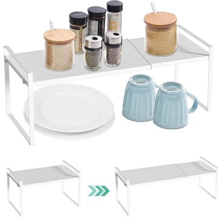 KARBAG Expandable Shelf Organizer - 36cm to 62cm Storage Shelves for Cupboard, Countertop, Spice Racks, Cabinet, Space Saver for Kitchen, Pantry, Cabinet