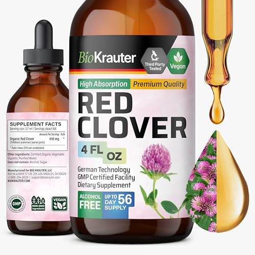 BIO KRAUTER® Perimenopause & Menopause Supplements for Women* - Red Clover Supplement 4 Fl.Oz 56-Day Supply - Vegan Red Clover Extract for Menopause Support & Women's Wellness - Alcohol & Sugar Free