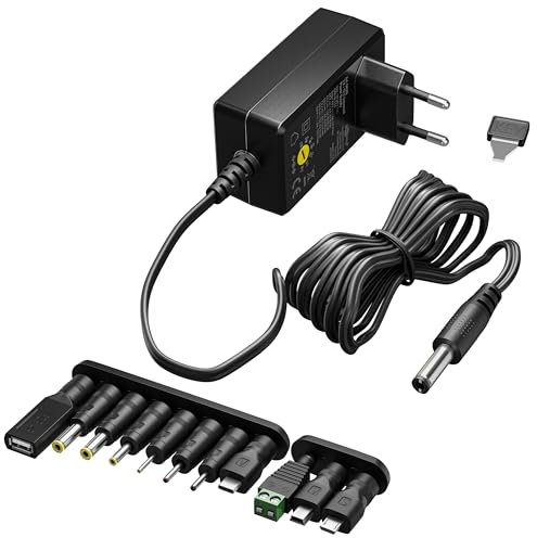 goobay 64568 universal strömförsörjning 3 V – 12 V, max. 12 W/DC växeladapter, ersättning strömförsörjning för TV, router, LED-remsor, variabel spänning/USB-C, USB-A, mikro-USB, inkl. 11 adapter