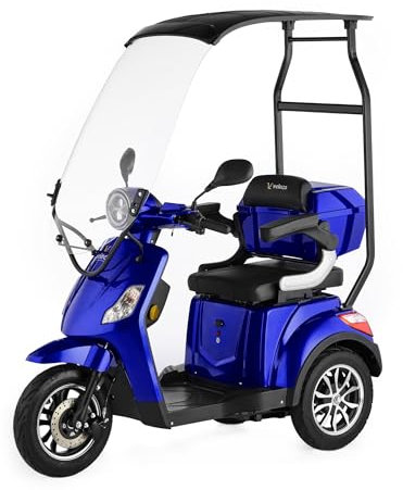VELECO DRACO - 3-Rad Elektromobil mit Dach und Windschutzscheibe - herausnehmbare Lithium-Ionen Batterie - Starker 800W Motor - Seniorenmobil (Blau)