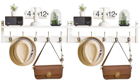 YMYNY Wandgarderobe Wandregal Hängeregal mit 10 Haken und Hängestange, 2er Set, stabil, für Flur, Schlafzimmer und Wohnzimmer, weiß HWS004W-2