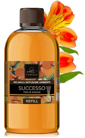 Refill för Doftpinnar – 500 ml – Miljödoft för Hemmet – Assorterade Doftvarianter – Made in Italy – Lady Venezia (Apelsinblommor)