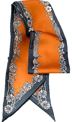 Tsffae Seidenschal Blumendruck Für Damen, Dünner Hals, Schals, Vintage-Halstuch Für Damen Und Mädchen, Schmaler Schal, Bandanas, Dünne Haarbänder