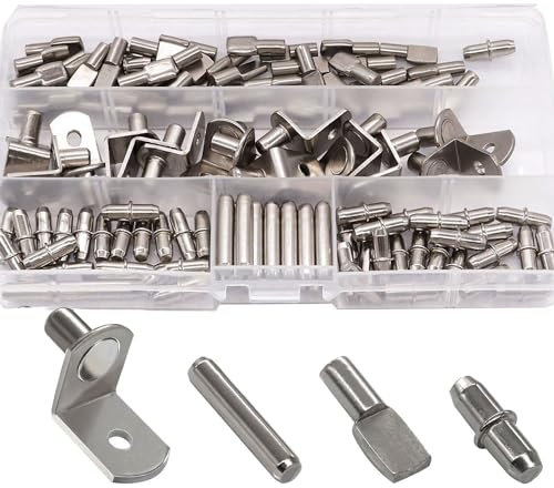 RUNCCI-YUN 120 Stück 4 Stil Bodenträger Regalbodenträger, Edelstahl Regalträger Stützen Regal Stützstifte Regalbodenstifte für Möbel, Schränke, Schränke, Bücherregale, Regale 5mm 6mm