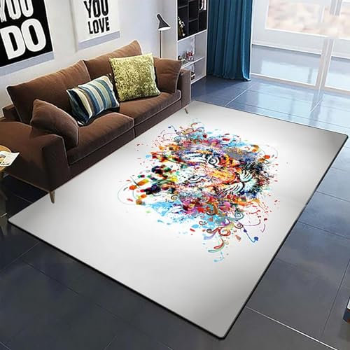 3D Gedruckt Bettvorleger Rutschfeste Area Teppich, Tierischer Herrschsüchtiger Tiger 3D Optische Illusion Teppiche Weich Flanell Bodenteppich Wohnzimmer Schlafzimmer Throw Runner Teppiche Low -3V7K7H3