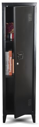FurnitureR Almacenamiento Carpetas con Cerradura, Armario de Metal, Todo en Hierro, con Puertas Planas, 3 Compartimentos Grandes, para Garaje, Oficina, Color Negro, 38.5 x 38.5 x 137.5cm