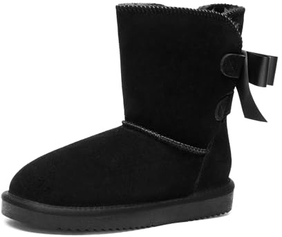 DREAM PAIRS Stivali Invernali da Donna FuzzyChic con Fiocco in Vera Pelle Scamosciata Fodera Stivaletti Corti per Esterno e Interno,Size 36.5,Nero,SDSB2408W