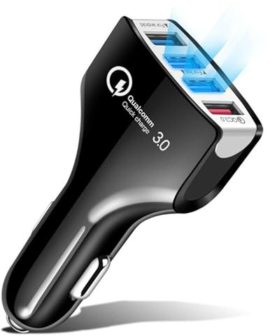 SANDALFON Adaptador Carga rápida 35W, Cargador de Coche 4 Puertos USB, 12V-24V, 3A, QC 3.0, luz LED, Toma Mechero, Adaptable para teléfonos Inteligente