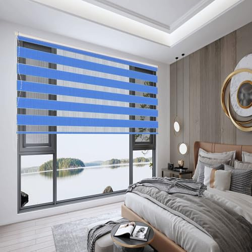 Estor Enrollable de Doble Capa Noche y Día 120 x 250 cm Evitar Rayos UV y Sol Cortina de Oscurecimiento Incluye Accesorios para Puertas y Ventanas, Azul