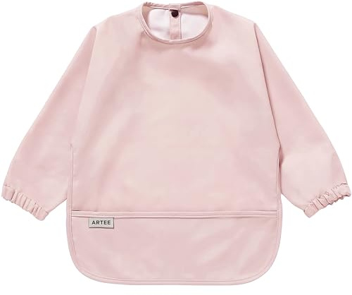 ARTEE Ärmellätzchen beschichtet wasserfest abwischbar Lätzchen mit Ärmeln, Baby, Wasserdichtes Lätzchen, ideal als Geschenk (Rose, S)