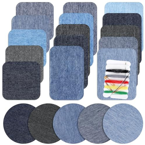 Nogeqi 20 Stück Bügelflicken Jeans Flicken zum Aufbügeln Innen, Aufbügler Jeansflicken Aufbügelflicken Innenseite, Iron On Patches Denim Stoffflicken für Kleidung Reparatur und Dekoration (Blau)