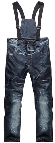 Ski Bib Mens, Snow Trousers Mens Bib And Brace Wide Leg Denim Bib Overall Jeans Pants Baggy Windproof Snowboard Pants Ski Trousers Mens Winter One-Piece Jumpsuit Straight Insulated Snow Bib Overall