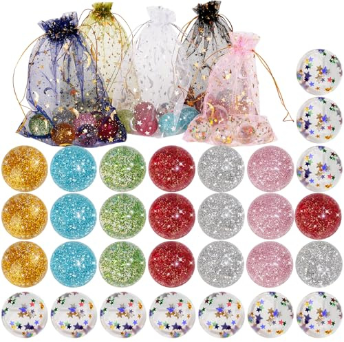 NiToy 30-Pack Glitter Bouncy Ball Set, Includes 20 Glitter and 10 Star Bouncy Balls with 5 Mesh Bags, 1.3 High Bounce Rubber Balls for Kids' Birthday Party Favors, Outdoor Play, Bath-Time Fun & More