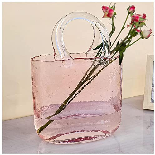 GZKDKZB Purse Glass Vase, Glass Purse Vase Blowing by Hand Purse Vase with Fish Bowl Cute Fishbowl, Glass Bag Vase for Decor,Style1-Pink